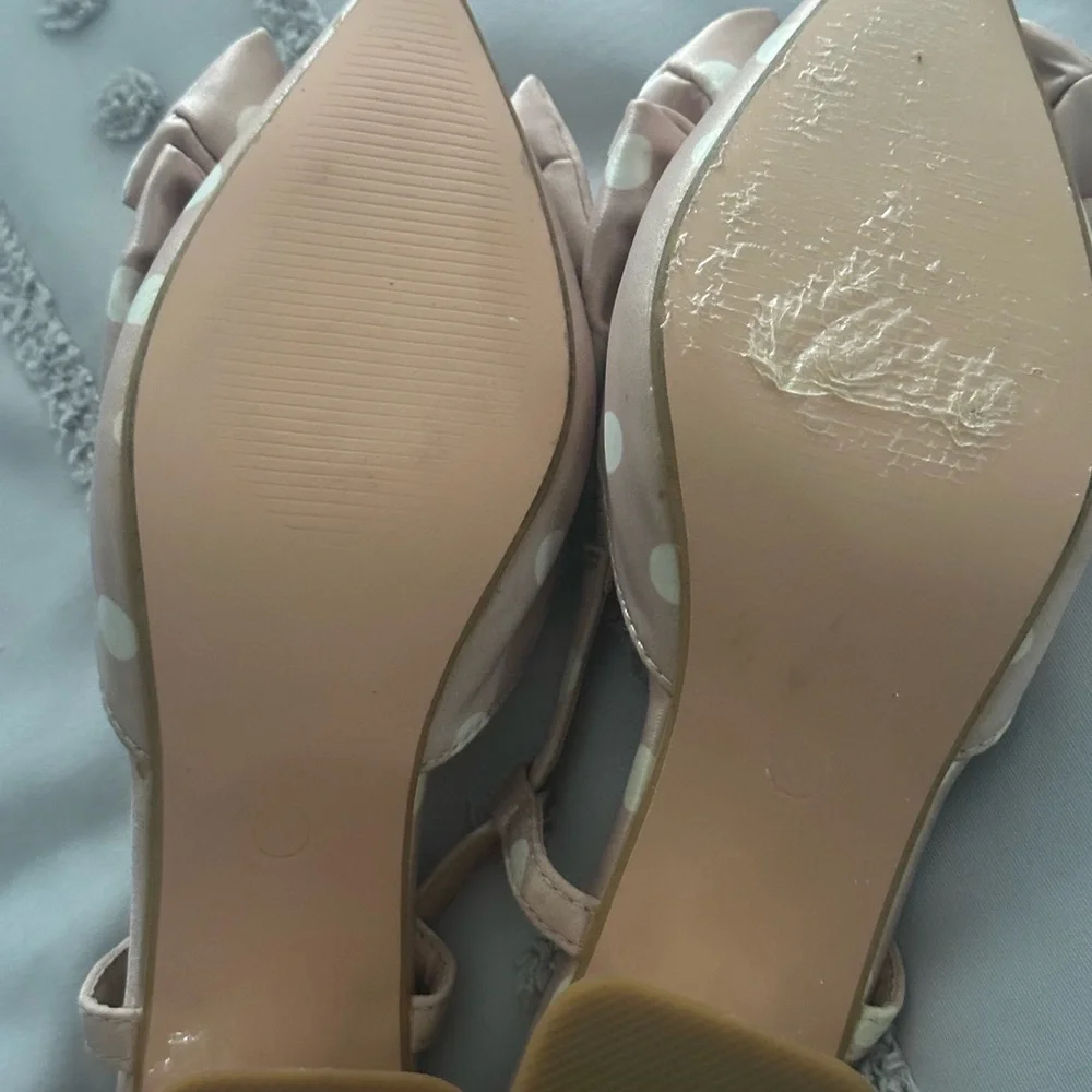 Polka Dot Bow Slingback Heels — Blush - Picture 3 of 4